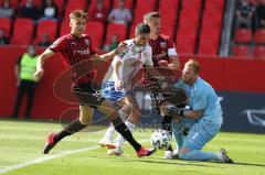 3. Fußball-Liga - Saison 2020/2021 - FC Ingolstadt 04 -  KFC Uerdingen - Stefan Kutschke (#30,FCI)  - Stefan Velkow (#13 Uerdingen) - Filip Bilbija (#35,FCI)  - Lukas Königshofer Torwart (#1 Uerdingen) - Foto: Meyer Jürgen