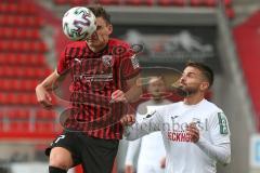 3. Fußball-Liga - Saison 2020/2021 - FC Ingolstadt 04 - SC Verl - Thomas Keller (#27,FCI)  - Kasim Rabihic (#9 Verl) - Foto: Meyer Jürgen