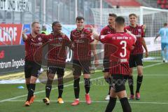 3. Fußball-Liga - Saison 2020/2021 - FC Ingolstadt 04 -  KFC Uerdingen - Ganiggia Ginola Elva (#14,FCI)  trifft zum 2:0 Führungstreffer - jubel - Beister Maximilian (#11,FCI) - Filip Bilbija (#35,FCI)  - Thomas Keller (#27,FCI)  - Dominik Franke (#3,FCI) 