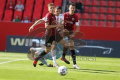 3. Fußball-Liga - Saison 2020/2021 - FC Ingolstadt 04 -  KFC Uerdingen - Stefan Kutschke (#30,FCI)  - Stefan Velkow (#13 Uerdingen) - Filip Bilbija (#35,FCI)  - Lukas Königshofer Torwart (#1 Uerdingen) - Foto: Meyer Jürgen