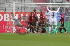 3. Fußball-Liga - Saison 2020/2021 - FC Ingolstadt 04 - SpVgg Unterhaching - Der 0:1 Führungstreffer durch Niclas Stierlin (#26 Unterhaching) - Torwart Fabijan Buntic (#24,FCI)  - Dominik Stroh-Engel #7 Unterhaching) - Michael Heinloth (#17,FCI)  - Foto: 