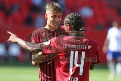 3. Fußball-Liga - Saison 2020/2021 - FC Ingolstadt 04 -  KFC Uerdingen - Abklatschen nach dem Spiel Ganiggia Ginola Elva (#14,FCI)  - Filip Bilbija (#35,FCI)  - Foto: Meyer Jürgen