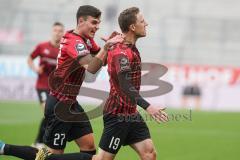 3. Liga - FC Ingolstadt 04 - SC Verl - Tor 1:0 Jubel Marcel Gaus (19, FCI) mit Thomas Keller (27, FCI)