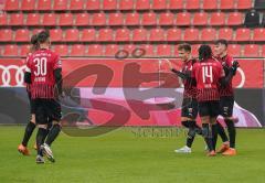 3. Liga - FC Ingolstadt 04 - MSV Duisburg - Tor Jubel 2:1 Thomas Keller (27, FCI) mit Dennis Eckert Ayensa (7, FCI) Caniggia Ginola Elva (14, FCI) Stefan Kutschke (30, FCI) Björn Paulsen (4, FCI)