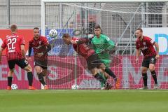 3. Fußball-Liga - Saison 2020/2021 - FC Ingolstadt 04 - SpVgg Unterhaching - Tobias Schröck (#21,FCI) rettet im Strafraum mit Kopfball - Torwart Fabijan Buntic (#24,FCI)  - Fatih Kaya (#9,FCI)  - IImari Niskanen (#22,FCI) - Michael Heinloth (#17,FCI)  - F