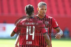 3. Fußball-Liga - Saison 2020/2021 - FC Ingolstadt 04 -  KFC Uerdingen - Abklatschen nach dem Spiel Ganiggia Ginola Elva (#14,FCI)  - Justin Butler (#31,FCI) - Foto: Meyer Jürgen