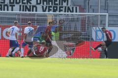 3. Fußball-Liga - Saison 2020/2021 - FC Ingolstadt 04 -  KFC Uerdingen - Torwart Fabijan Buntic (#24,FCI)  - Marcel Gaus (#19,FCI) - Dominik Franke (#3,FCI) kann auf der Linie noch klären - Foto: Meyer Jürgen