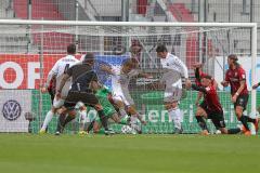 3. Fußball-Liga - Saison 2020/2021 - FC Ingolstadt 04 - SpVgg Unterhaching - Der 0:1 Führungstreffer durch Niclas Stierlin (#26 Unterhaching) - Torwart Fabijan Buntic (#24,FCI)  - Dominik Stroh-Engel #7 Unterhaching) - Foto: Meyer Jürgen