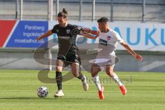 3. Fußball-Liga - Saison 2020/2021 - Testspiel -FC Ingolstadt 04 - 1. FC Heidenheim - Jonatan Kotzke (#25,FCI) - Kevin Sessa (#16 Heidenheim) - Foto: Meyer Jürgen