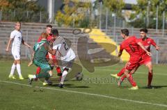 Bayernliga Süd - Saison 2020/2021 - FC Ingolstadt 04 II - Schwabmünchen - Tim Kraus rot FCI - mit einer Torchance - Stefan Brunner Torwart Schwabmünchen - Foto: Meyer Jürgen