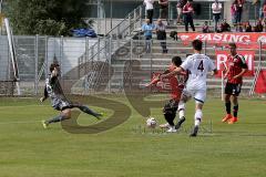 Regionalliga - FC Ingolstadt 04 II - FC Bayern München Amateure -Müller Stefan rot FC Ingolstadt 04 II mit der Chance zum 1:0 Führungstreffer - Zingele Leopold Torwart FC Bayern München Amateure - Buck Stefan #4 weiss FC Bayern München Amateure - Foto: Jü