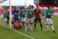 Regionaliga - Saison 2015/2016 - FC Ingolstadt 04 II - SV Schalding-Heining - Turbulente Scenen vor dem Tor von Schalding - Leo Giuseppe rot links FC Ingolstadt II - Blomeyer Thomas rechts rot FC Ingolstadt II - Krenn Albert #13 grün Schalding - Foto: Jür