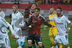 Regionaliga - Saison 2015/2016 - FC Ingolstadt 04 II - SV Wacker Burghausen - Leo Giuseppe  rot FCI U23 im Zweikampf mit Tsoumou Hama weiss Burghausen - Foto: Jürgen Meyer