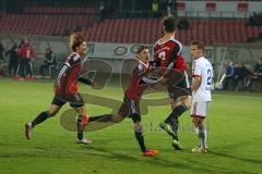 Regionaliga - Saison 2015/2016 - FC Ingolstadt 04 II - SpVgg Unterhaching - Ammari Sammy rot FCI mit seinem Führungstreffer zum 1:0 - Buchner Andreas rot FCI - Watanabe Ryoma rot FCI  - Jubel - Foto: Jürgen Meyer