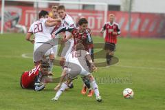 Regionaliga - Saison 2015/2016 - FC Ingolstadt 04 II - 1. FC Nürnberg II - Müller Stefan rot #10 FCI II - Ammari Sammy rot FCI II am Boden - Lippert Dennis weiss #18 Nürnberg II - Özdemir Özgür #20 weiss Nürnberg II - Foto: Jürgen Meyer