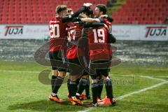 Regionaliga - Saison 2015/2016 - FC Ingolstadt 04 II - TSV Buchbach - Stefan Müller rot FCI U23 mit dem 1:0 Führungstreffer - Jubel - Albano Gashi #20 - Ryoma Watanabe #17 - Marcel Schiller #19 - Foto: Jürgen Meyer