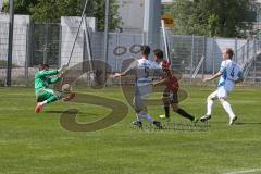 Regionaliga - Saison 2015/2016 - FC Ingolstadt 04 II - SV 01 Victoria Aschaffenburg - Andreas Buchner #16 rot FCI mit dem 3:3 Ausgleichstreffer - Alban Lekaj weiss #5 Aschaffenburg - Peter Neuberger Torwart Aschaffenburg - Jubel - Tor - Foto: Jürgen Meyer