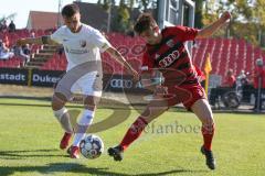 Regionalliga Bayern - Saison 2018/2019 - FC Ingolstadt 04 II - SV Heimstetten - Michael Senger rot FCI - Yannick Günzel weiss Heimstetten - Foto: Meyer Jürgen