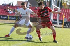 Regionalliga Bayern - Saison 2018/2019 - FC Ingolstadt 04 II - SV Heimstetten - Michael Senger rot FCI - Yannick Günzel weiss Heimstetten - Foto: Meyer Jürgen