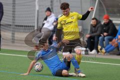 2024_2_17 - Saison 2023/24 - AUDI-Schanzer Amateur Cup - SV Hundszell - FC Hitzhofen/Oberzell  - Halbfinale 1 - Dominic Filser gelb Hitzhofen - Luca Kammerer
 blau Hundszell - Foto: Meyer Jürgen