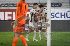 3. Liga - Saison 2026/27 - Waldhof Mannheim - FC Ingolstadt 04 - Obed Ugondu (Nr.17 - FCI)  mit dem 0:3 Führungstreffer - jubel - Linus Rosenlöcher (Nr.19 - FCI) - Foto: Meyer Jürgen