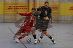 Lotto Bayern Hallencup - Finale - Lindenkreuzhalle Saison 2024/25 - FC Türk Sport Garching - Türk SV Ingolstadt - Aurel Kuqanaj rot Türk Ing -  - Maximilian Kalus schwarz Türk Sport Garching - Foto: Meyer Jürgen