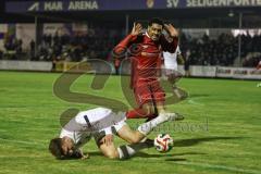 Toto-Pokal; 
Türkgücü München - FC Ingolstadt 04; Ezeala, Ikenna (33 TGM) foult Julian Kügel (31, FCI) knapp an der Linie