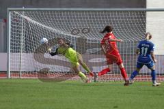 2. Fußball-Liga - Frauen - Saison 2022/2023 - FC Ingolstadt 04 - SC Sand - Torwart Maier Franziska (Nr.1 - FC Ingolstadt 04 ) - König Cindy blau SC Sand - Foto: Meyer Jürgen