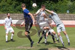 Kreisliga - Saison 2022/2023 - DJK Ingolstadt - SV Sandersdorf - Thomas Kuttenberger blau Sandersdorf - Michael Grassl weiss DJK Ing - Philipp Roeckl Torwart DJK Ing - Foto: Meyer Jürgen