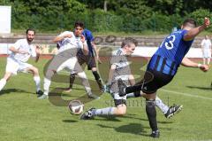 Kreisliga - Saison 2022/2023 - DJK Ingolstadt - SV Sandersdorf -  Philipp Roeckl Torwart DJK Ing - Christian Geß blau Sandersdorf - Foto: Meyer Jürgen