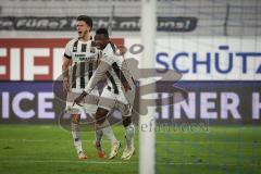 3. Liga - Saison 2026/27 - Waldhof Mannheim - FC Ingolstadt 04 - Obed Ugondu (Nr.17 - FCI)  mit dem 0:3 Führungstreffer - jubel - Linus Rosenlöcher (Nr.19 - FCI) - Foto: Meyer Jürgen