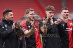 3. Liga; FC Ingolstadt 04 - FC Viktoria Köln; SchanzenGeber-Spieltag, Sieg Jubel Freude, Spieler bedanken sich bei den Fans Pascal Testroet (37, FCI) Simon Lorenz (32, FCI) Tim Heike (9, FCI) Dennis Borkowski (7, FCI)