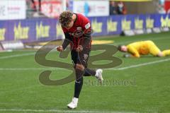 3.Liga - Saison 2022/2023 - FC Ingolstadt 04 -  SV Meppen - Der 3:1 Führungstreffer durch Jalen Hawkins (Nr.20 - FCI) - Torwart Mathias Harsman (Nr.1 - SV Meppen) -  - jubel - Foto: Meyer Jürgen