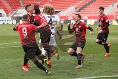 3. Liga - FC Ingolstadt 04 - Waldhof Mannheim - Im Gewirr trifft Caniggia Ginola Elva (14, FCI) zum 1:0 Tor Jubel, Thomas Keller (27, FCI) Marcel Gaus (19, FCI) Fatih Kaya (9, FCI) Stefan Kutschke (30, FCI)