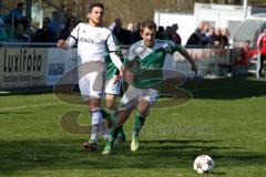 Landesliga Südost -FC Gerolfing - FC F. Markt Schwaben - Florian Ihring (#14 Gerolfing) - Dahinter Schneider Steffen (#15 Gerolfing) - Tarabar Bernar (#19 weiß Markt Schwaben) - Foto: Jürgen Meyer