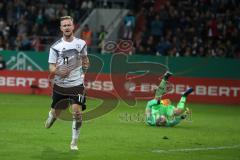 EM-Qualifikation - Fußball - Länderspiel - U21 - Deutschland - Norwegen - Alleingang Cedric Teuchert von Deutschland Andreas Hanche-Olsen von Norwegen und Torwart Sondre Rossbach von Norwegen  kommen nicht hin, Tor 1:0 Deutschland Jubel