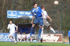 Kreisliga 1 TSV Ober/Unterhaunstadt - DJK Ingolstadt - Newald Marco (weiß Oberhaunstadt) im Kopfballduell mit Dormaier Florian (blau DJK Ingolstadt) - Foto: Jürgen Meyer