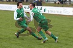 Landesliga - SV Manching - TSV Bobingen - rechts Antonino Giordano erzielt das 1:0, Tor Jubel mit links Matthias Lang
