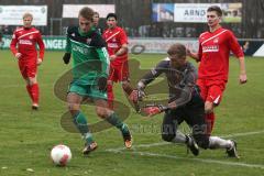 Landesliga Südwest - FC Gerolfing - TSG Thannhausen - Florian Pilat mit Torwart Christian Frey kommt nicht zum Ball