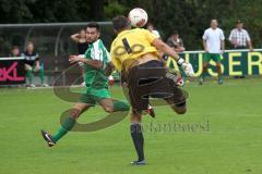 Landesliga - SV Manching - TSV Landsberg - Kryspin Bielicz links kommt zu spät, Torwart Tobias Heiland fängt den Ball