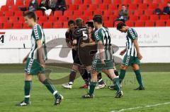 Marcel Hagmann jubelt mit Roland Gercaliu (5) nach seinem Tor zum 1:0. Aufgenommen am 29.04.2011 im Ingolstädter TUJA Stadion beim Spiel FCI 2 gegen FC Schweinfurt 05.