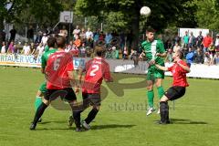 BZL - Oberbayern Nord - SV Manching - ASV Dachau - Maritato Claudio (grün Manching beim Kopfball) - Roth Christian (#2 rot Dachau) - Bergmann Denis (#6 rot Dachau) - Foto: Jürgen Meyer