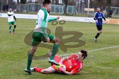 BZL Oberbayern Nord - Saison 2016/17 -  SV Manching - FC Moosburg - Jan Witek grün Manching - Soma Orban Torwart Moosburg -  Foto: Jürgen Meyer