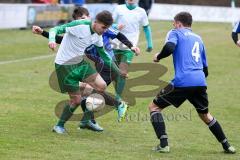 BZL Oberbayern Nord - Saison 2016/17 -  SV Manching - FC Moosburg - Jan Witek grün Manching - Lukas Pregler blau Moosburg - Foto: Jürgen Meyer