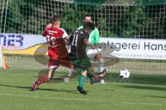 Landesliga Südost - SV Manching - VFB Hallbergmoos -  Weller Harry trifft zum 1:0 Führungstreffer - Jubel - Wiskitenski Daniel#12 Hallbergmoos - Kozel Ferdinand Torwart Hallbergmoos - Foto: Jürgen Meyer