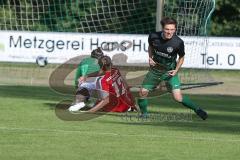 Landesliga Südost - SV Manching - VFB Hallbergmoos -  Weller Harry trifft zum 1:0 Führungstreffer - Jubel - Wiskitenski Daniel#12 Hallbergmoos - Kozel Ferdinand Torwart Hallbergmoos - Foto: Jürgen Meyer