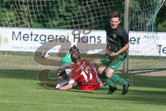 Landesliga Südost - SV Manching - VFB Hallbergmoos -  Weller Harry trifft zum 1:0 Führungstreffer - Jubel - Wiskitenski Daniel#12 Hallbergmoos - Kozel Ferdinand Torwart Hallbergmoos - Foto: Jürgen Meyer