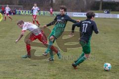 Landesliga Südost - SV Manching - TUS 1860 Pfarrkirchen - Nico Ziegler #3 foult Stefan Loher weiss Pfaffkirchen und bekommt die rote Karte - Harry Weller #11 grün Manching - Foto: Jürgen Meyer