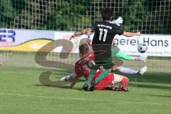 Landesliga Südost - SV Manching - VFB Hallbergmoos -  Weller Harry trifft zum 1:0 Führungstreffer - Jubel - Wiskitenski Daniel#12 Hallbergmoos - Kozel Ferdinand Torwart Hallbergmoos - Foto: Jürgen Meyer