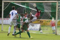 Landesliga 2015/16 - Relegation - SV Manching - SC Kirchheim - Loens Fabian #9 weiß Kirchheim trifft zum 1:1 Ausgleichstreffer - El-Mahmod Azad #5 Manching - Obermeier Thomas Torwart Manching - Foto: Jürgen Meyer